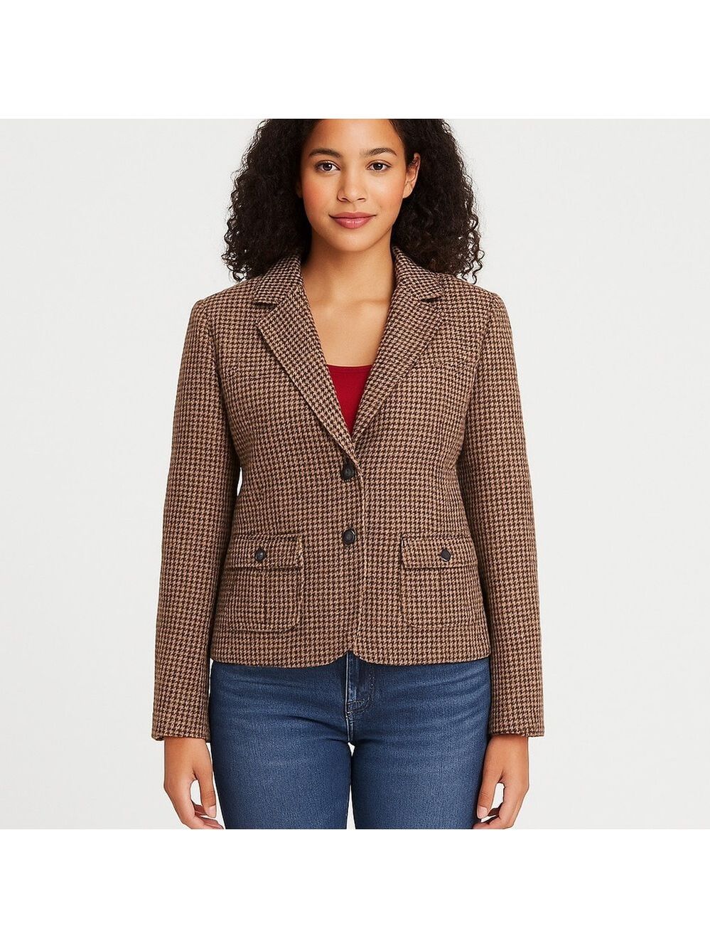HOUNDSTOOTH Tweed blazer wool American Eagle outfitters ecru brown medium sefia